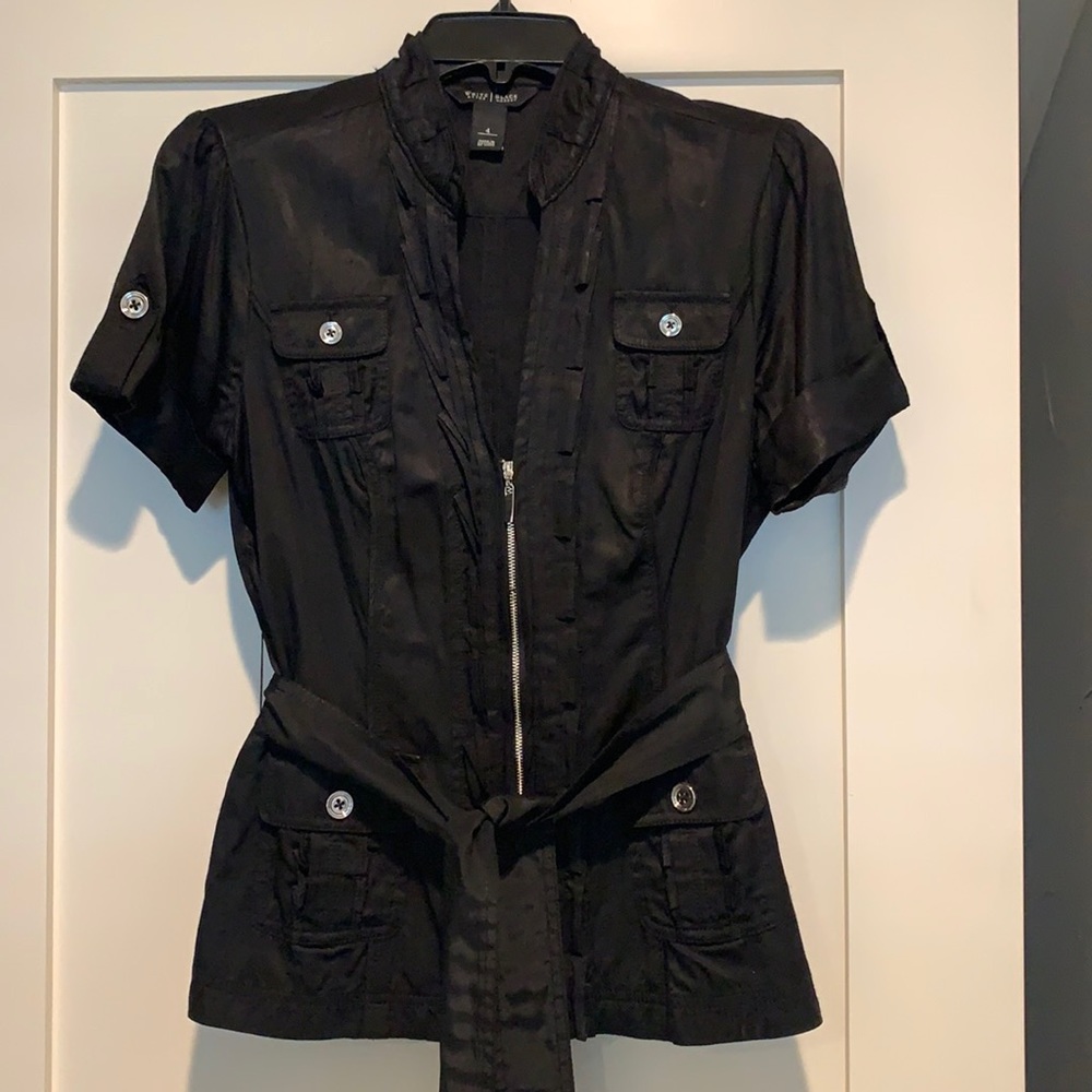 White House Black Market Black Short Sleeve Blouse